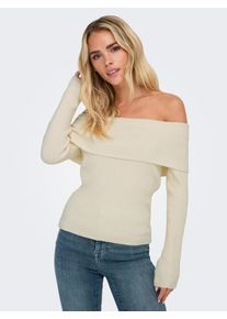 Strickpullover Only "ONLKATIA LIFE LS OFF SHOULDER KNT NOOS", Damen, Gr. S, grau (wei&szlig;cap gray detail:melange), Strick, Obermaterial: 50% Viskose, 27% Nylon, 23% Polyester, meliert, regular fit normal, Carmenausschnitt, Pullover Strickpullover, Viskosemischung, regular fit