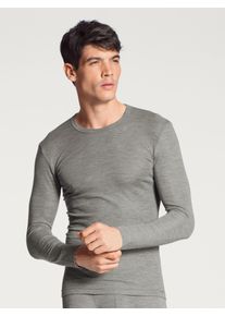 Langarmshirt Calida "Wool & Silk", Herren, Gr. L (52/54), grau (platin mel&eacute;), Feinripp, Obermaterial: 80% Schurwolle, 20% Seide, k&ouml;rpernah h&uuml;ftbedeckend, Rundhals, Shirts Langarmshirt, w&auml;rmend, atmungsaktiv, Feinripp, Rundhals, weich