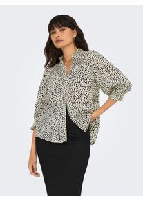 Kurzarmbluse Only "ONLRAYA 3/4 SHIRT WVN NOOS", Damen, Gr. L, schwarz (cloud dancer aop:schwarz graphic dot), Web, Obermaterial: 100% Viskose, bedruckt, l&auml;ssig geschnitten normal, V-Ausschnitt, gesmokt, Blusen Kurzarmbluse, Viskose, regular fit