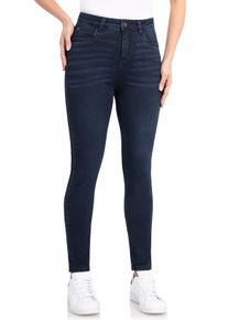 High-waist-Jeans WONDERJEANS "Skinny", Damen, Gr. 46, L&auml;nge 28, blau (dunkelblau light used), Denim/Jeans, Obermaterial: 65% Baumwolle, 29% Polyester, 6% Elasthan, Abriebeffekte, skinny fit normal, Jeans High-waist-Jeans, in k&ouml;rperbetonter Passform