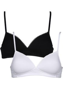 B&uuml;gelloser BH MY BASIC, Damen, Gr. 70, Cup AA, schwarz-wei&szlig; (schwarz, wei&szlig;), Obermaterial: 95% Baumwolle, 5% Elasthan, unifarben, Basic, Basic, BHs B&uuml;gelloser BH, flache Verarbeitung, wattiert, ohne B&uuml;gel, basic, Baumwollmix