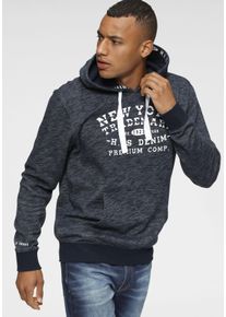 H.I.S. Kapuzensweatshirt H.I.S, Herren, Gr. S (44/46), blau (marine, meliert), angeraute Sweatware, Obermaterial: 55% Baumwolle, 45% Polyester, meliert, normal, Rundhals, Rippb&uuml;ndchen, Sweatshirts Kapuzensweatshirt, Langarm, lockere Passform, mit Print, Kapuze