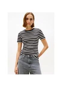 T-Shirt Tommy Hilfiger "SLIM CODY C-NK SS", Damen, Gr. XXL (44), schwarz, ecru stp, Jersey, Obermaterial: 100% Baumwolle, gestreift, slim fit h&uuml;ftlang, Rundhals, abgesteppt, Shirts T-Shirt, Baumwolle, slim fit