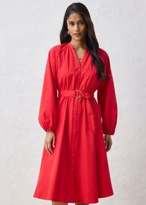 bonprix Hemdblusenkleid aus Seiden-Anteil und G&uuml;rtel, rot, Gr.48, Fr&uuml;hlingshaftes Kleid mit passenden G&uuml;rtel, aus sch&ouml;nen Baumwoll-Seiden-Mix, 80% Baumwolle (organic)