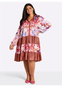 sheego loves miss goodlife sheego Gro&szlig;e Gr&ouml;&szlig;en A-Linien-Kleid mit stufigem Volant, ecru-lila-bedruckt, Gr&ouml;&szlig;e 56 - Damen