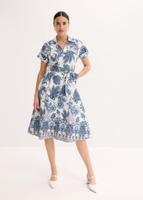 bonprix Kleid mit Bindeband, beige, Gr.42, stilvolles gemustertes Kleid mit Bindeband, 100% Baumwolle (organic)