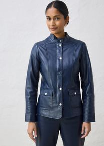 bonprix Lederjacke aus Lammnappa, blau, Gr.36, Klassische Lederjacke mit Stehkragen und aufw&auml;ndigen Details, aus Nappaleder