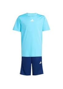 Adidas Train Essentials 3-Streifen T-Shirt + Shorts Set Kinder JJ1031 - bright cyan/white 140