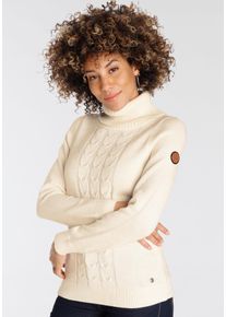 Rollkragenpullover Kangaroos, Damen, Gr. 52/54, beige (natur melange), Strick, Obermaterial: 60% Baumwolle, 40% Polyacryl, Zopfmuster, meliert, figurumspielend h&uuml;ftbedeckend, Rippb&uuml;ndchen, Pullover Rollkragenpullover, mit tollem Zopf-Strickmuster