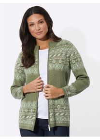 Jacquardstrickjacke Classic Basics, Damen, Gr. 56, gr&uuml;n (khaki, ecru, gemustert), 100% Baumwolle, gemustert, mehrfarbig, Strickjacken Jacquardstrickjacke