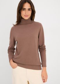 Rollkragenpullover bonprix "Rollkragenpullover", Damen, Gr. 52/54 (XXL), braun (lehmbraun), Obermaterial: 70% Baumwolle, 30% Polyamid, figurbetont, Pullover Rollkragenpullover, aus Baumwolle und Polyamid, Rollkragen, figurbetonte Passform