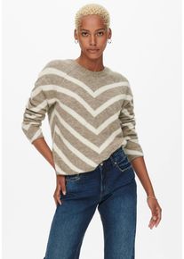Strickpullover Only "ONLELIZA L/S PULLOVER KNT NOOS", Damen, Gr. S, beige (mermaid stripes wg), Strick, Obermaterial: 81% Polyacryl, 19% Polyester, gestreift, gerade normal, Rundhals, Strickb&uuml;ndchen, Pullover Strickpullover, Kunstfaser, regular fit