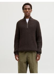 Jack & Jones Troyer JACK & JONES "JORBLEECKER KNIT HALF ZIP BF", Herren, Gr. XS, mulch detail:schwarz, Strick, Obermaterial: 65% Polyacryl, 35% Baumwolle, unifarben, regular fit h&uuml;ftlang, hoch geschlossener Ausschnitt, Rippb&uuml;ndchen, Pullover Troyer