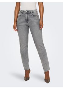 High-waist-Jeans Only "ONLEMILY HW STR ANK DNM NAS027 NOOS", Damen, Gr. 33, L&auml;nge 32, medium grau denim, Denim/Jeans, Obermaterial: 99% Baumwolle, 1% Elasthan, unifarben, kn&ouml;chellang, Jeans High-waist-Jeans
