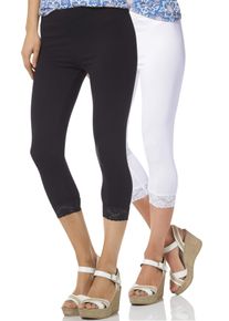 Boysen's Leggings BOYSEN'S, Damen, Gr. 46 (L), N-Gr, schwarz-wei&szlig; (schwarz, wei&szlig;), Jersey, Obermaterial: 95% Baumwolle, 5% Elasthan. Spitze: 95% Polyamid, 5% Elasthan, unifarben, Basic, schmal 3/4-L&auml;nge, Hosen Leggings, mit Spitze, Topseller