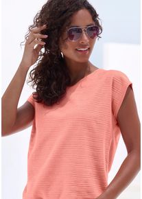T-Shirt Vivance "mit modischer Streifenstruktur", Damen, Gr. 44/46, orange (peach), Obermaterial: 100% Baumwolle, unifarben, bequem normal, Rundhals, Shirts T-Shirt, aus weicher Baumwoll-Qualit&auml;t, Topseller