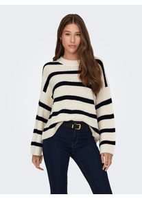 Jacqueline de Yong Strickpullover JDY "JDYJUSTY L/S STRIPE PULLOVER KNT NOOS", Damen, Gr. XL, schwarz (eggnog stripes:schwarz), Strick, Obermaterial: 100% Polyacryl, gestreift, normal, Rundhals, Rippstrickb&uuml;ndchen, Pullover Strickpullover