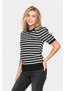 Kurzarmpullover Saint Tropez "MilaSZ SS Striped", Damen, Gr. L, schwarz (schwarz mila stripe), Strick, Obermaterial: 80% Viskose, 20% Polyacryl, gestreift, regular fit normal, Rundhals, Pullover Kurzarmpullover