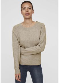 V&eacute;ro Moda Rundhalspullover VERO MODA "VMDOFFY", Damen, Gr. M, beige (sepia tint melange), Strick, Obermaterial: 94% Polyester, 3% Elasthan, 3% Nylon, Basic, figurumspielend h&uuml;ftlang, Rundhals, Raglan&auml;rmel Rippstrickb&uuml;ndchen, Pullover Rundhalspullover, in melierter Optik