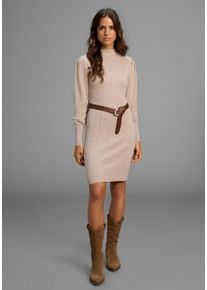 Strickkleid Laura Scott, Damen, Gr. 44, N-Gr, beige (beige, melange), Rippstrick, Obermaterial: 50% Viskose, 28% Polyester, 22% Polyamid, Basic, sehr figurbetont mini, Puff&auml;rmel,weit B&uuml;ndchen, Kleider Strickkleid, mit s&uuml;&szlig;em Puff&auml;rmel und Stehkragen - NEUE KOLLEKTION