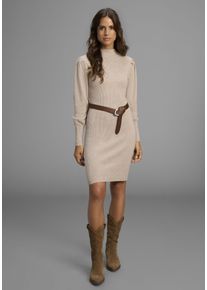 Strickkleid Laura Scott, Damen, Gr. 46, N-Gr, beige (beige, melange), Rippstrick, Obermaterial: 50% Viskose, 28% Polyester, 22% Polyamid, Basic, sehr figurbetont mini, Puff&auml;rmel,weit B&uuml;ndchen, Kleider Strickkleid, mit s&uuml;&szlig;em Puff&auml;rmel und Stehkragen - NEUE KOLLEKTION