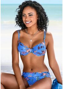 B&uuml;gel-Bikini-Top s.Oliver "Maya", Damen, Gr. 44, Cup B, blau (blau, bedruckt), Polyamid, floral, Bikini-Oberteile B&uuml;gel-Bikini-Top, mit Doppeltr&auml;gern und floralem Design, Topseller