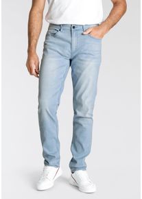 H.I.S. Slim-fit-Jeans H.I.S "FLUSH", Herren, Gr. 32, L&auml;nge 32, l. blau, Denim/Jeans, Obermaterial: 76% Baumwolle, 16% Polyester, 7% Viskose, 1% Elasthan, schmal lang, Jeans Slim-fit-Jeans, schmale Beinform, mit Used-Effekten, niedrige Leibh&ouml;he