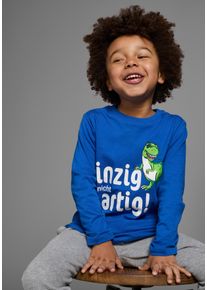 Langarmshirt Kidsworld "EINZIG NICHT ARTG", Jungen, Gr. 92/98, blau (royalblau), Jersey, Obermaterial: 100% Baumwolle, bedruckt, Basic, Rundhals, Shirts Langarmshirt, Langarm, Basic-Passform, bedruckt, Rundhalsausschnitt