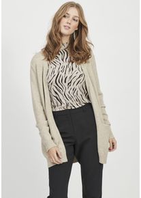 Cardigan Vila "VIRIL OPEN L/S KNIT CARDIGAN - NOOS", Damen, Gr. M, beige (natural melange), Feinstrick, Obermaterial: 50% Viskose, 27% Nylon, 23% Polyester, meliert, Basic, h&uuml;ftbedeckend, tiefer V-Ausschnitt, Rippb&uuml;ndchen, Strickjacken Cardigan, in offener Form, Topseller