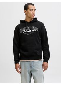 Jack & Jones Kapuzensweatshirt JACK & JONES "JJMAKOTO SWEAT HOOD", Herren, Gr. XL, schwarz print:big print, angeraute Sweatware, Obermaterial: 80% Baumwolle, 20% Polyester, bedruckt, regular fit normal, Rundhals, Rippb&uuml;ndchen, Sweatshirts Kapuzensweatshirt
