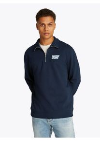 Sweatshirt Tommy Jeans "TJM REG BUBBLE QRTR ZIP FRNT/BCK", Herren, Gr. L, blau (schwarz night navy), Sweatware, Obermaterial: 100% Baumwolle, regular fit, Sweatshirts Sweatshirt, mit gro&szlig;em R&uuml;ckenprint