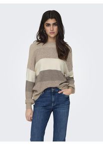 Strickpullover Only "ONLATIA L/S STRIPE PULLOVER KNT NOOS", Damen, Gr. L, beige (feather gray stripes:with beige, wei&szlig;cap gray, leafless tree), Strick, Obermaterial: 50% Viskose, 27% Nylon, 23% Polyester, gestreift, regular fit normal, Rundhals, Rippstrickb&uuml;ndchen, Pullover Strickpullover, Viskosemischung, regular fit