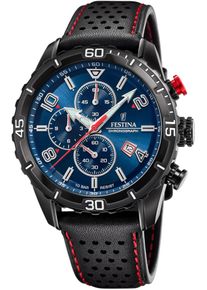 Chronograph Festina, schwarz (schwarz, dunkelblau), Armbanduhren, Herren, Chronograph, Armbanduhr, Quarzuhr, Herrenuhr, Stoppfunktion, Lederarmband