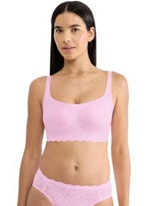 Bustier Sloggi "ZERO Feel Bliss Top", Damen, Gr. L, N-Gr, rosa (floral pink), Spitze, Obermaterial: 76% Polyamid, 24% Elasthan, BHs Bustier, unsichtbar mit Spitzenoptik
