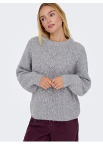 Strickpullover Only "ONLGILA LIFE LS STRUCTURE O-NECK BF KNT", Damen, Gr. M, medium grau melange, Strick, Obermaterial: 79% Polyester, 13% Polyacryl, 5% Wolle, 3% Elasthan, unifarben, regular fit, Rundhals, Puff&auml;rmel Rippb&uuml;ndchen, Pullover Strickpullover