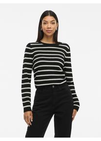 Rundhalspullover Vila "VIDALO O-NECK L/S STRIPE KNIT TOP- NOOS", Damen, Gr. XS (34), wei&szlig; (schwarz stripes:wei&szlig; alyssum), Rippstrick, Obermaterial: 100% Baumwolle, gestreift, regular fit normal, Rundhals, Pullover Rundhalspullover