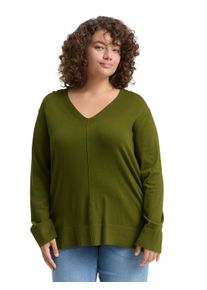 Strickpullover Tom Tailor PLUS, Damen, Gr. 46, gr&uuml;n (deep ivy gr&uuml;n), Strick, Obermaterial: 85% Viskose, 15% Polyamid, unifarben, loose fit taillenbedeckt, V-Ausschnitt, Rippb&uuml;ndchen, Pullover Strickpullover, mit Ziernaht