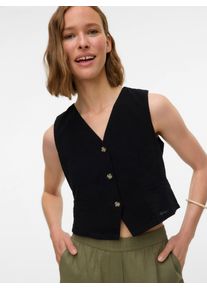 V&eacute;ro Moda Kurzweste VERO MODA "VMCAIA SL VEST WVN NOOS", Damen, Gr. XS, schwarz, Web, Obermaterial: 90% Baumwolle, 10% Leinen, unifarben, normal, V-Ausschnitt, Westen Kurzweste, Baumwolle mit Leinen, figurbetonte Form