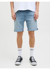 Jack & Jones Shorts JACK & JONES "JJIRICK JJFOX SHORTS CB 310 SN", Herren, Gr. M, N-Gr, blau denim pack:am 314, Web, Obermaterial: 70% Baumwolle, 28% Polyester, 2% Elasthan, unifarben, regular fit kniefrei, Hosen Shorts, im Four-Pocket Style