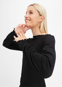 Langarmshirt bonprix "Shirt", Damen, Gr. 40/42 (M), schwarz, Obermaterial: 98% Polyester, 2% Elasthan, unifarben, bequem, gekr&auml;uselter Ausschnitt, Shirts Langarmshirt, bequeme Passform, Strukturjersey-Material, unifarben