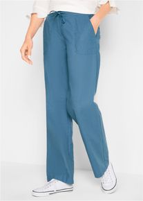 Leinenhose bonprix, Damen, Gr. 46, N-Gr, blau (jeansblau), Web, Obermaterial: 55% Leinen, 45% Baumwolle, unifarben, loose fit lang, Hosen Leinenhose, Loose Fit, mit Kordelzugbund, mit Eingrifftaschen, mit Ges&auml;&szlig;taschen