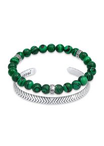 Armreif Kuzzoi "Armband Herren Malachit Stein Armreif Oxidiert 925er (2 tlg)" Gr. 210, gr&uuml;n, Armb&auml;nder, Herren, 210, Resin, Armreif