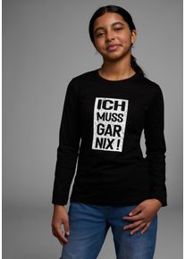 Langarmshirt Kidsworld "Ich muss gar nix", M&auml;dchen, Gr. 140/146, schwarz, Single Jersey, Obermaterial: 100% Baumwolle, bedruckt, Basic, Rundhals, Shirts Langarmshirt, Langarm, Basic-Passform, bedruckt, Rundhalsausschnitt