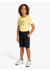 Shorts Tommy Hilfiger "1985 CHINO SHORT", Jungen, Gr. 10 (140), N-Gr, blau (schwarz night navy), Web, Obermaterial: 97% Baumwolle, 3% Elasthan, unifarben, straight fit, Hosen Shorts, mit Logostickerei