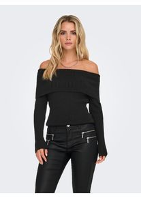 Strickpullover Only "ONLKATIA LIFE LS OFF SHOULDER KNT NOOS", Damen, Gr. XS, schwarz, Strick, Obermaterial: 50% Viskose, 27% Nylon, 23% Polyester, unifarben, regular fit normal, Carmenausschnitt, Pullover Strickpullover, Viskosemischung, regular fit
