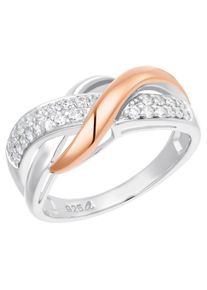 Fingerring Amor "Twisted" Gr. 58, rosa (ros&eacute;goldfarben, wei&szlig;), Fingerringe, Damen, 58, Silber 925 (Sterlingsilber), 2mm, Fingerring, mit Zirkonia (synth.)