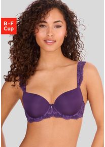 Schalen-BH Lascana "Flora", Damen, Gr. 85, Cup B, lila (pflaume), Microtouch, Obermaterial: 88% Polyamid, 12% Elasthan, BHs Schalen-BH, mit wundersch&ouml;nen Spitzentr&auml;gern und edlem Glitzeraccessoire, Dessous