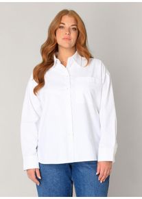 Langarmbluse Base Level Curvy "Bella", Damen, Gr. 46, wei&szlig;, Web, Obermaterial: 100% Baumwolle, unifarben, normal h&uuml;ftlang, Rundhals, Blusen Langarmbluse, kurz, mit Brusttasche