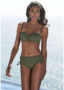 B&uuml;gel-Bandeau-Bikini-Top Lascana "Omara", Damen, Gr. 40, Cup B, gr&uuml;n (oliv), Recycling-Polyamid, unifarben, Bikini-Oberteile B&uuml;gel-Bandeau-Bikini-Top, mit Lochstickerei
