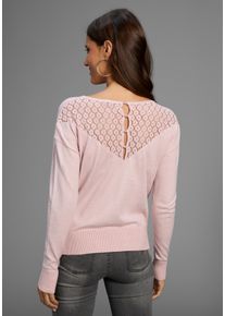 Strickpullover Laura Scott, Damen, Gr. 38, rosa m&eacute;lange, Strick, Obermaterial: 50% Viskose, 28% Polyester, 22% Polyamid, leicht transparent, unifarben, figurumspielend h&uuml;ftbedeckend, Rundhals, Rippb&uuml;ndchen, Pullover Strickpullover, softer Winterstrick mit Spitzendetial